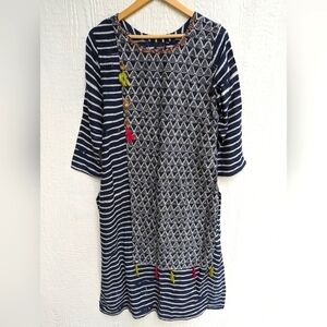 Navy Blue Printed Women’s Kurta with Tassel Detail